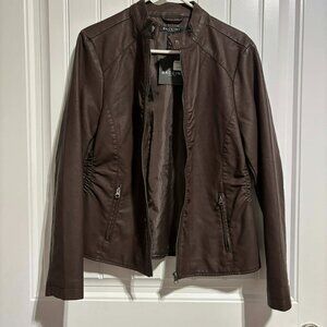 NWT Women’s Baccini Chocolate Brown Faux Leather Jacket Size Large New